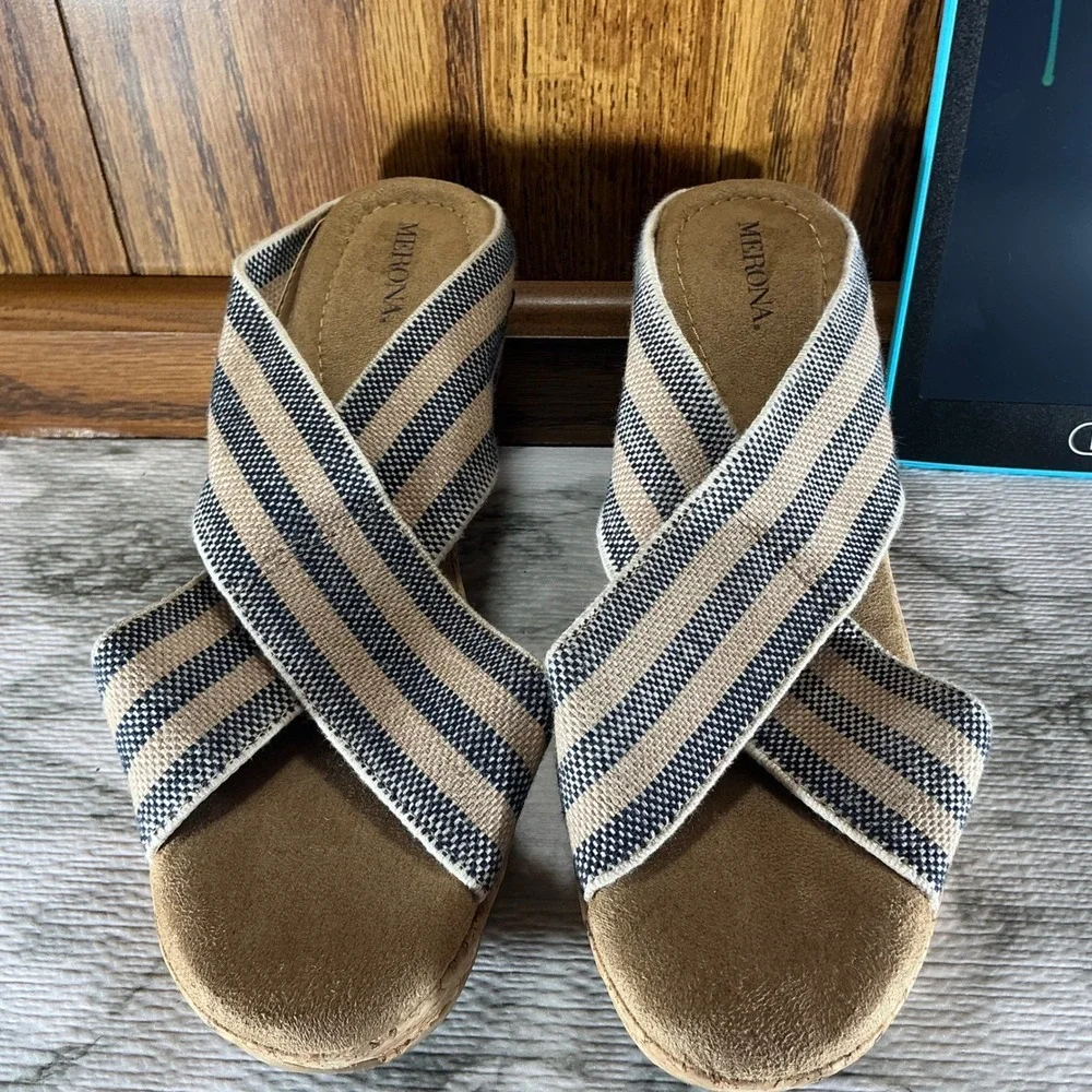Merona Wedge Sandals Espadrille Platform Striped Casual Comfort‎ Shoes 9.5